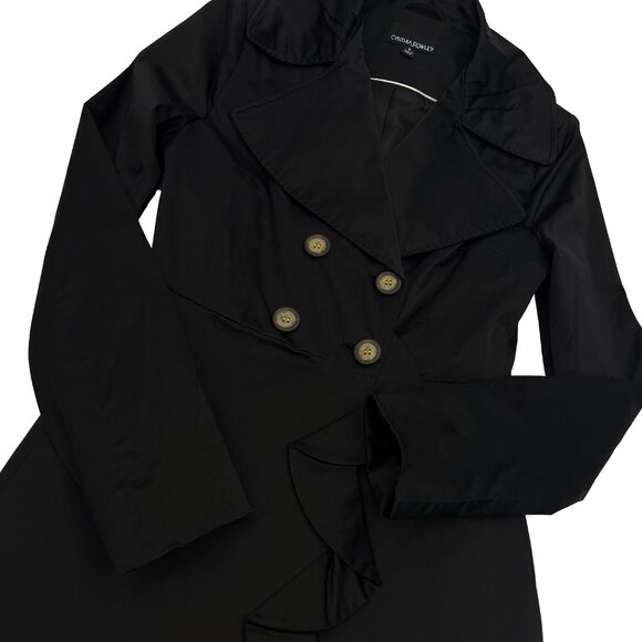Cynthia Rowley Ruffle Peacoat Pea Coat Black Jacket Womens S - Picture 6 of 6